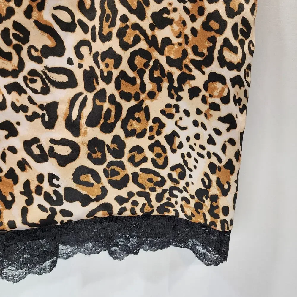 Robertson Los Angeles satin animal print reversable lace trim skirt womans sz 14